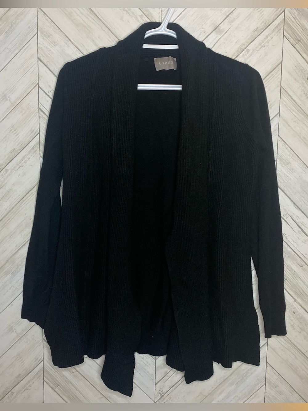 Cyrus Black Open-Front Ribbed Knit Cardigan